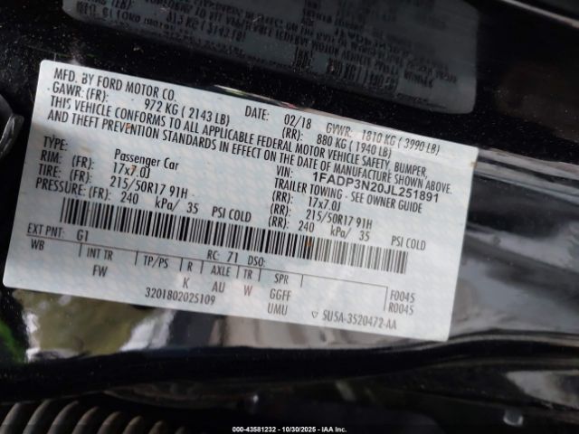 2018 FORD FOCUS 1FADP3N20JL251891 Photo 8