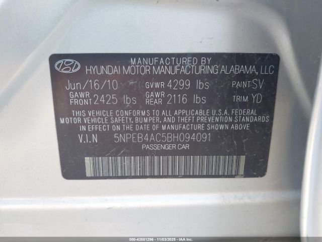 2011 HYUNDAI SONATA 5NPEB4AC5BH094091 Photo 8