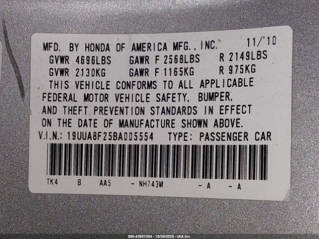 2011 ACURA TL 19UUA8F25BA005554 Photo 8