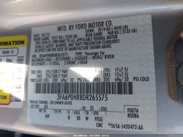2013 FORD FUSION 3FA6P0HR8DR265575 Photo 8