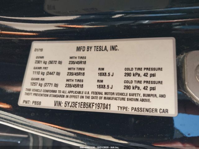 2019 TESLA MODEL 3 5YJ3E1EB5KF197041 Photo 8
