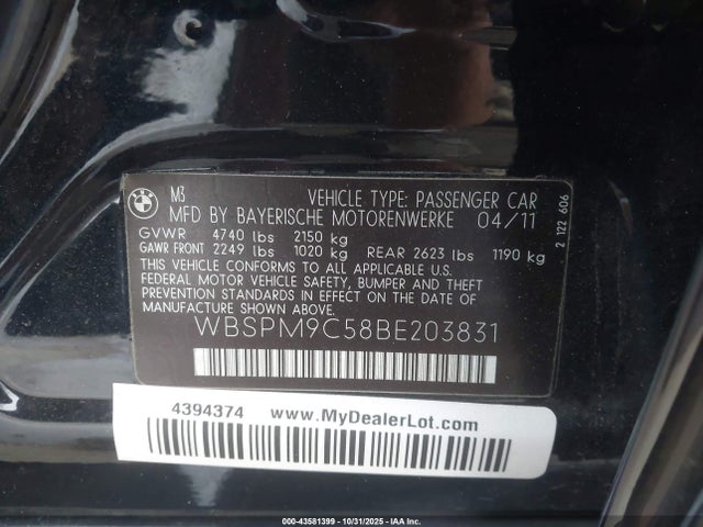 2011 BMW M3 WBSPM9C58BE203831 Photo 8