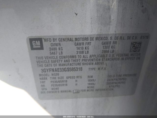 2016 CADILLAC SRX 3GYFNAE33GS585318 Photo 8