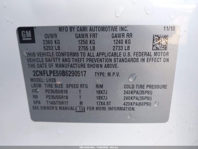 2011 CHEVROLET EQUINOX 2CNFLPE59B6290517 Photo 8