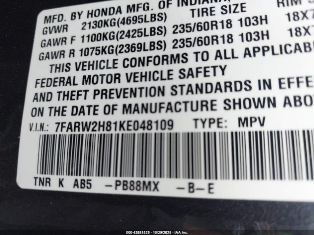 2019 HONDA CR-V 7FARW2H81KE048109 Photo 8