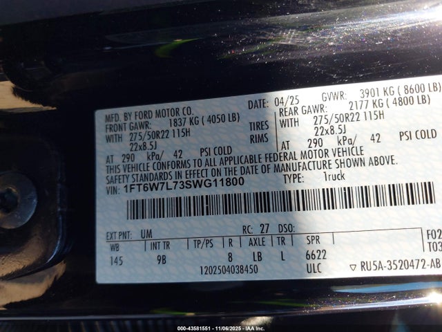 2025 FORD F-150 LIGHTNING 1FT6W7L73SWG11800 Photo 8