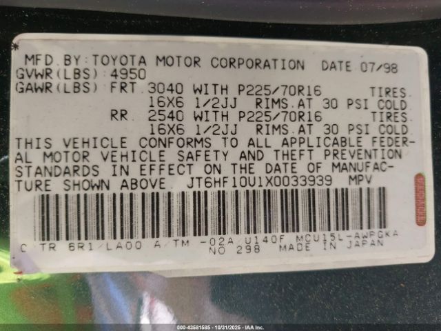 1999 LEXUS RX 300 JT6HF10U1X0033939 Photo 8