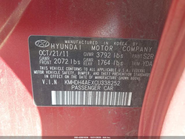 2012 HYUNDAI ELANTRA KMHDH4AEXCU338252 Photo 8