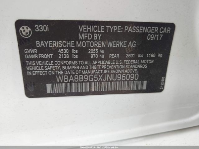 2018 BMW 330I WBA8B9G5XJNU96090 Photo 8