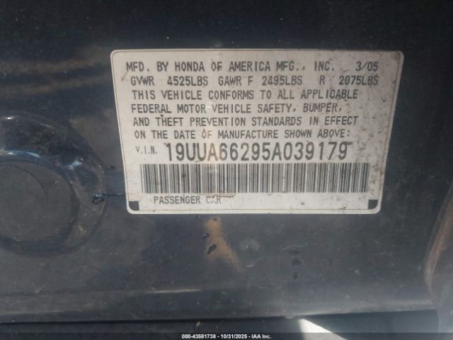 2005 ACURA TL 19UUA66295A039179 Photo 8