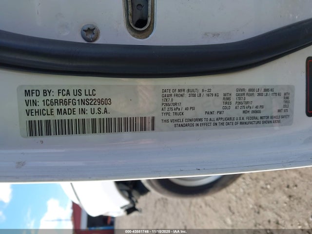 Продажа на аукционе авто 2022 Ram 1500 Classic Tradesman  4x2 6'4 Box, vin: 1C6RR6FG1NS229603, номер лота: 43581746