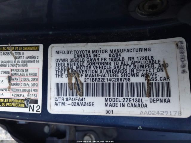 2004 TOYOTA COROLLA 2T1BR32E14C286798 Photo 8