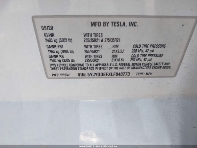 2020 TESLA MODEL Y 5YJYGDEFXLF040773 Photo 8
