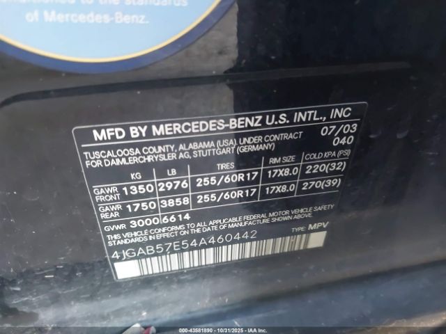 2004 MERCEDES-BENZ ML 350 4JGAB57E54A460442 Photo 8