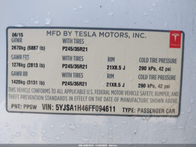 2015 TESLA MODEL S 5YJSA1H46FF094611 Photo 8