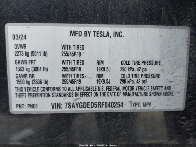 2024 TESLA MODEL Y 7SAYGDED5RF040254 Photo 8