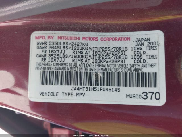 2001 MITSUBISHI MONTERO SPORT JA4MT31H51P045145 Photo 8