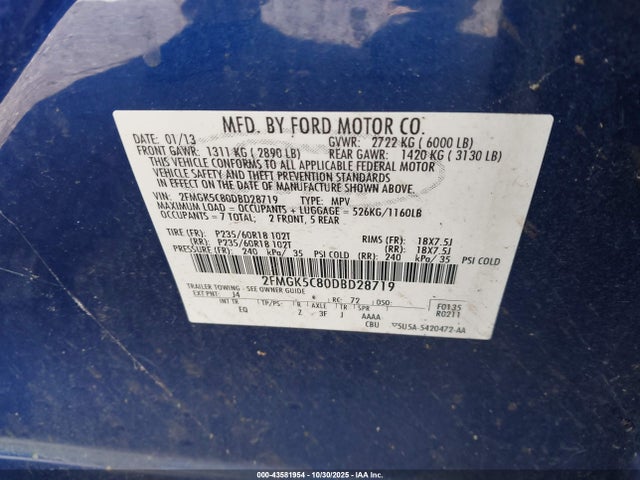 2013 FORD FLEX 2FMGK5C80DBD28719 Photo 8