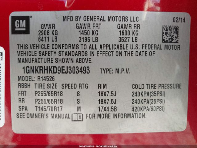 2014 CHEVROLET TRAVERSE 1GNKRHKD9EJ303493 Photo 8