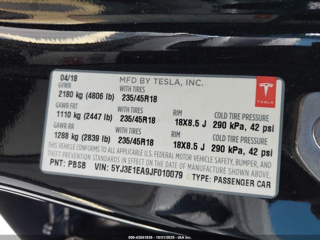 2018 TESLA MODEL 3 5YJ3E1EA9JF010079 Photo 8