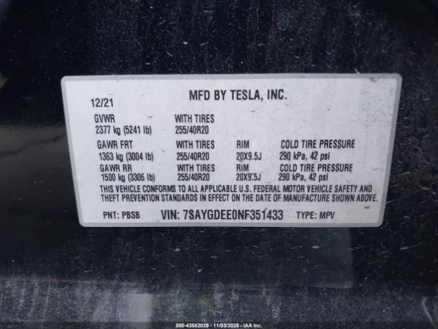 2022 TESLA MODEL Y 7SAYGDEE0NF351433 Photo 8