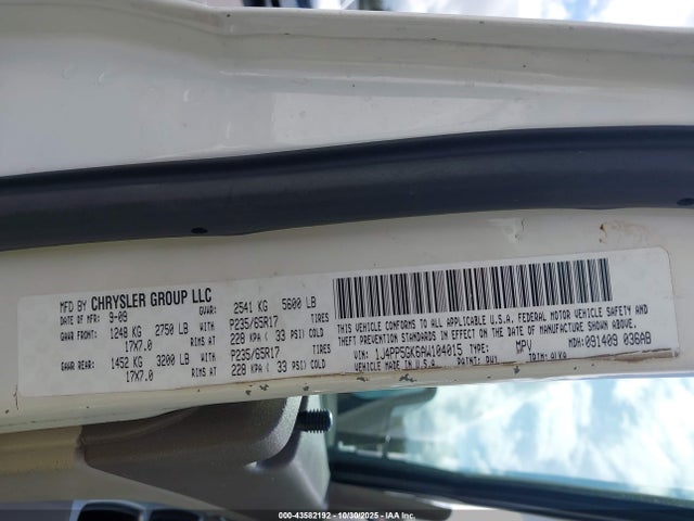 43582192 :رقم المزاد ، 1J4PP5GK6AW104015 vin ، 2010 Jeep Liberty Limited مزاد بيع