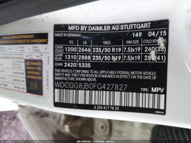 2015 MERCEDES-BENZ GLK 350 WDCGG8JB0FG427827 Photo 8