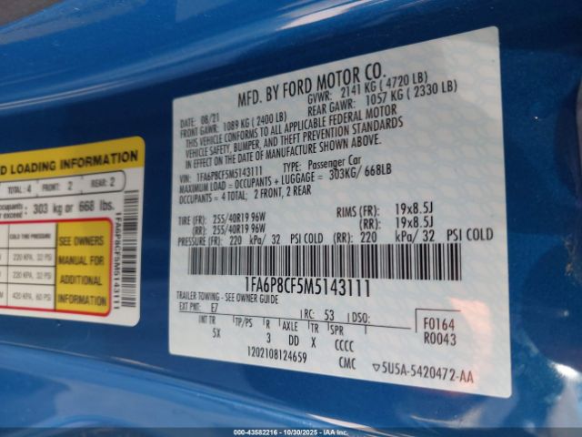 2021 FORD MUSTANG 1FA6P8CF5M5143111 Photo 8