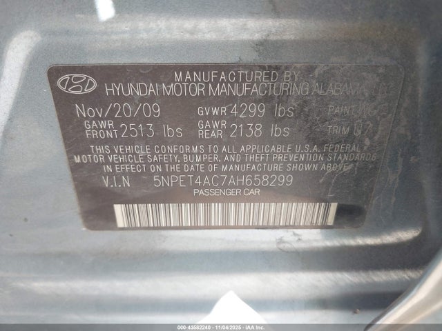 2010 HYUNDAI SONATA 5NPET4AC7AH658299 Photo 8