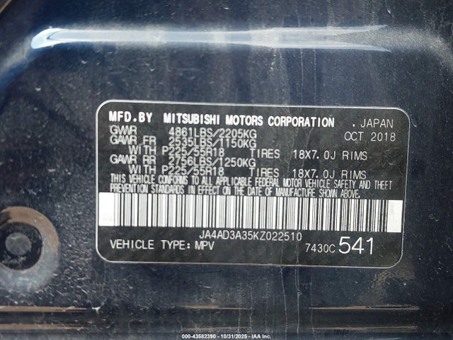 2019 MITSUBISHI OUTLANDER JA4AD3A35KZ022510 Photo 8