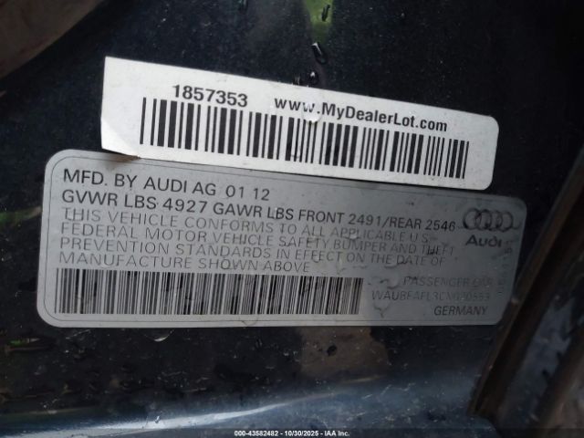2012 AUDI A4 WAUBFAFL3CN020553 Photo 8