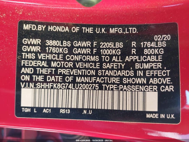 2020 HONDA CIVIC TYPE R SHHFK8G74LU200275 Photo 8