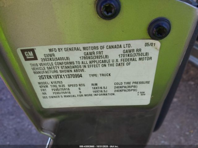 2001 GMC SIERRA 1500 2GTEK19TX11370994 Photo 8