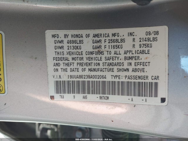 2009 ACURA TL 19UUA86239A002064 Photo 8