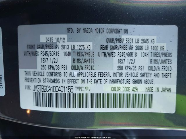 2013 MAZDA CX-9 JM3TB2CA1D0401156 Photo 8