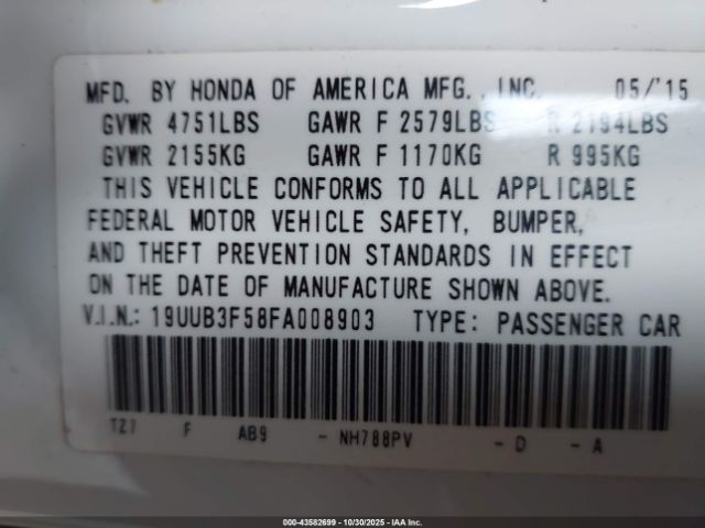 2015 ACURA TLX 19UUB3F58FA008903 Photo 8