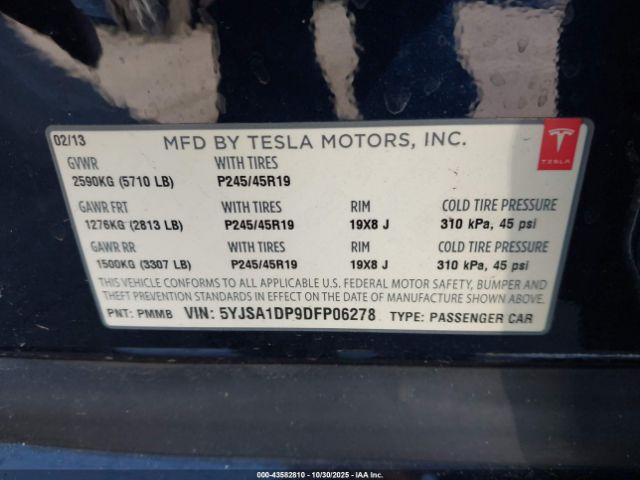2013 TESLA MODEL S 5YJSA1DP9DFP06278 Photo 8