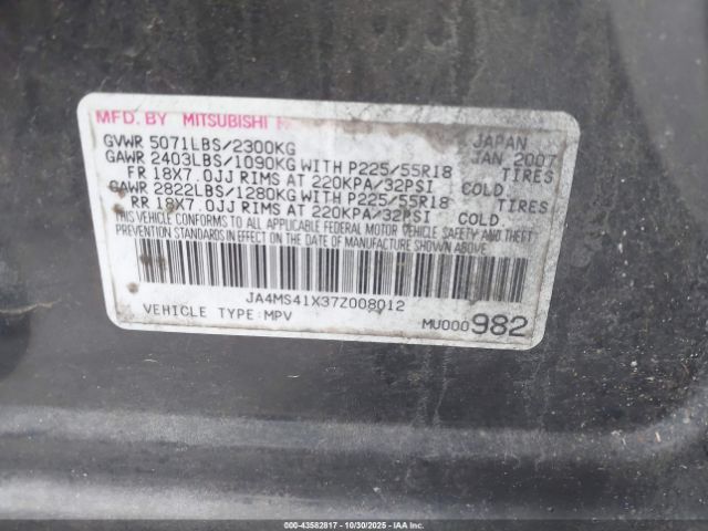 2007 MITSUBISHI OUTLANDER JA4MS41X37Z008012 Photo 8