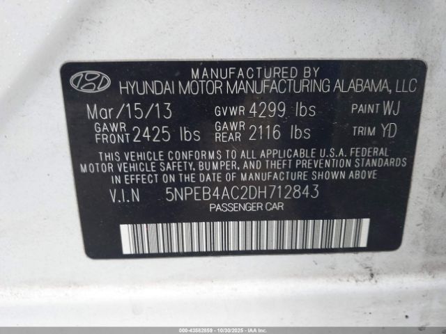 2013 HYUNDAI SONATA 5NPEB4AC2DH712843 Photo 8