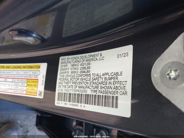 1HGCY1F30PA002060 Honda ACCORD EX