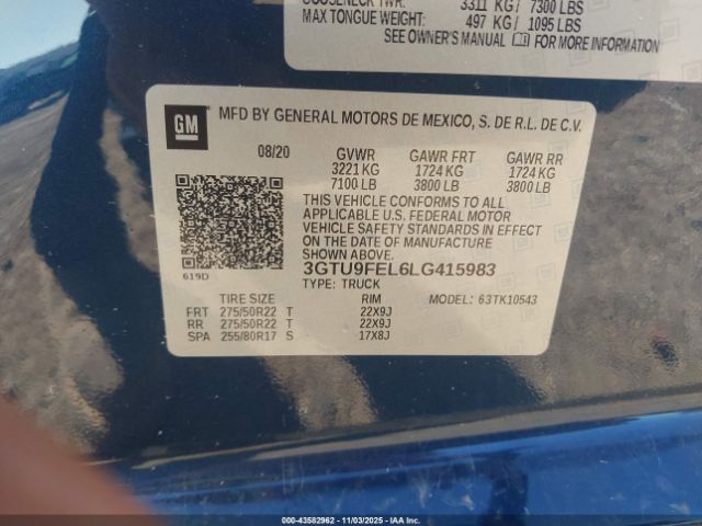 2020 GMC SIERRA 1500 3GTU9FEL6LG415983 Photo 8