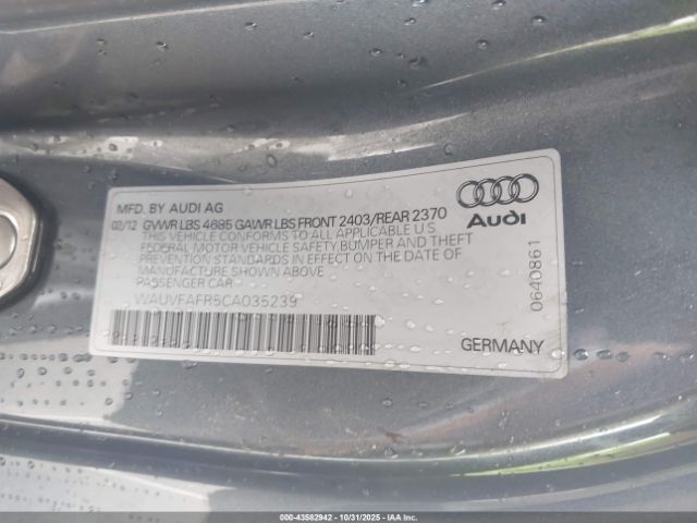 2012 AUDI A5 WAUVFAFR5CA035239 Photo 8