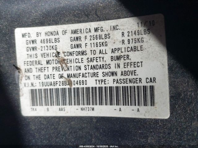 2011 ACURA TL 19UUA8F28BA004690 Photo 8