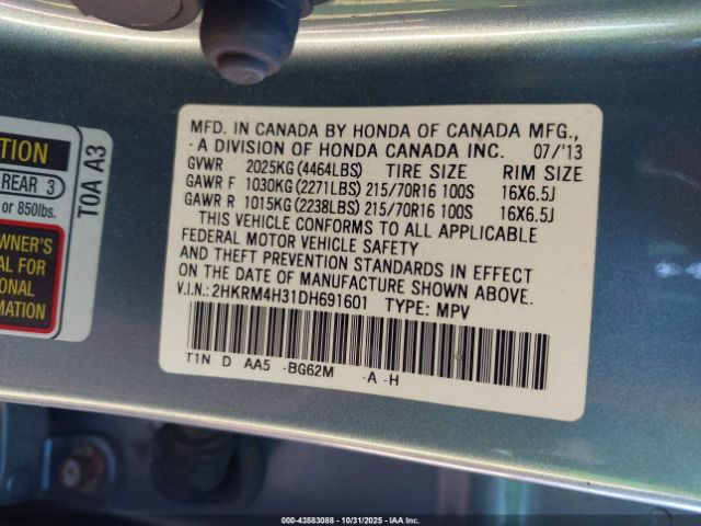 2013 HONDA CR-V 2HKRM4H31DH691601 Photo 8
