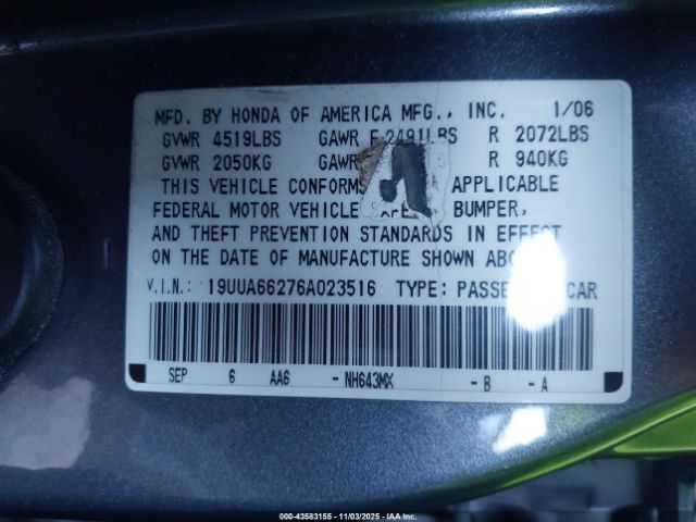2006 ACURA TL 19UUA66276A023516 Photo 8