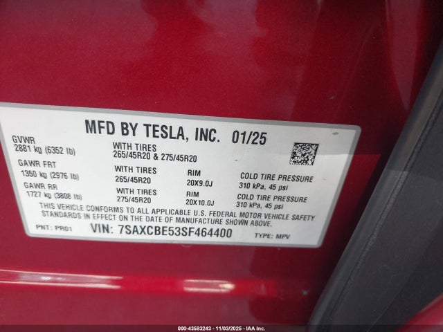 2025 TESLA MODEL X 7SAXCBE53SF464400 Photo 8