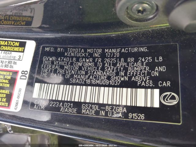 2021 LEXUS ES 350 58ADZ1B16MU091037 Photo 8
