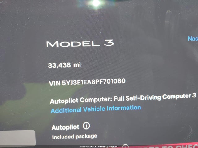 Продаж на аукціоні авто 2023 Tesla Model 3 Rear-wheel Drive, vin: 5YJ3E1EA8PF701080, номер лоту: 43583590