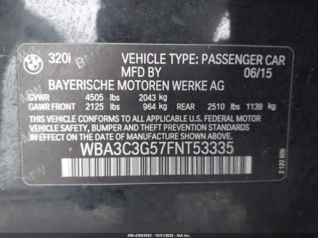 2015 BMW 320I WBA3C3G57FNT53335 Photo 8