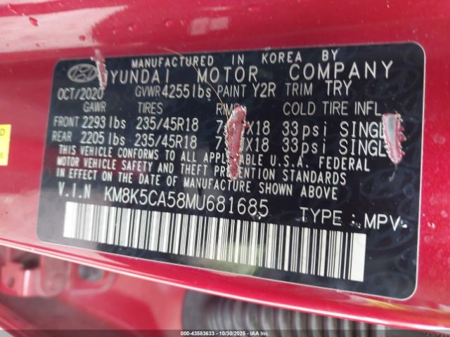 2021 HYUNDAI KONA KM8K5CA58MU681685 Photo 8